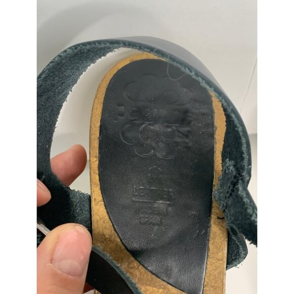 Porronet Black Sparkle Leather Cork Wedge Heels Size 8 - Picture 4 of 13